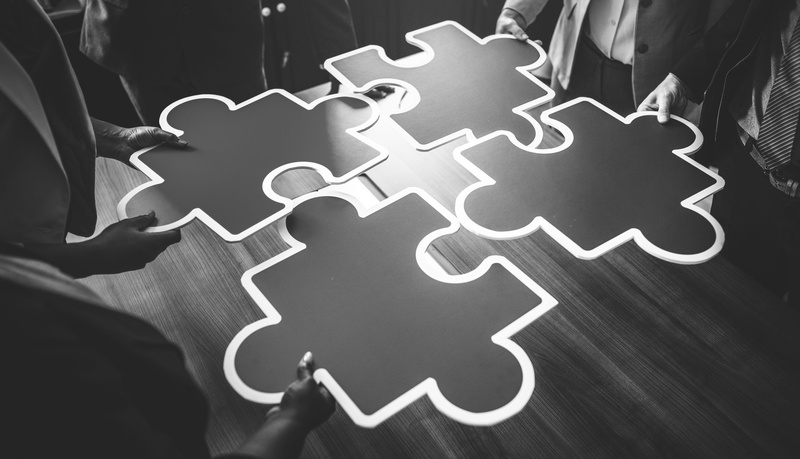 close-up, puzzle pieces, pieces, human hand, leisure activity, hands, connection, design, gray scale, connecting, black, slices, adult, retro, together