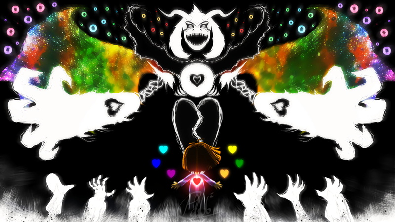 Video Game, multi colored, digital composite, Undertale, nature, pattern, Asriel (Undertale), composite image, abstract, black background, no people, body part