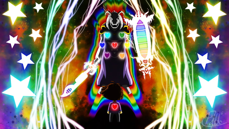 multi colored, motion, light - natural phenomenon, night, light, 1080P, creativity, indoors, human representation, Asriel (Undertale), glowing, digital composite