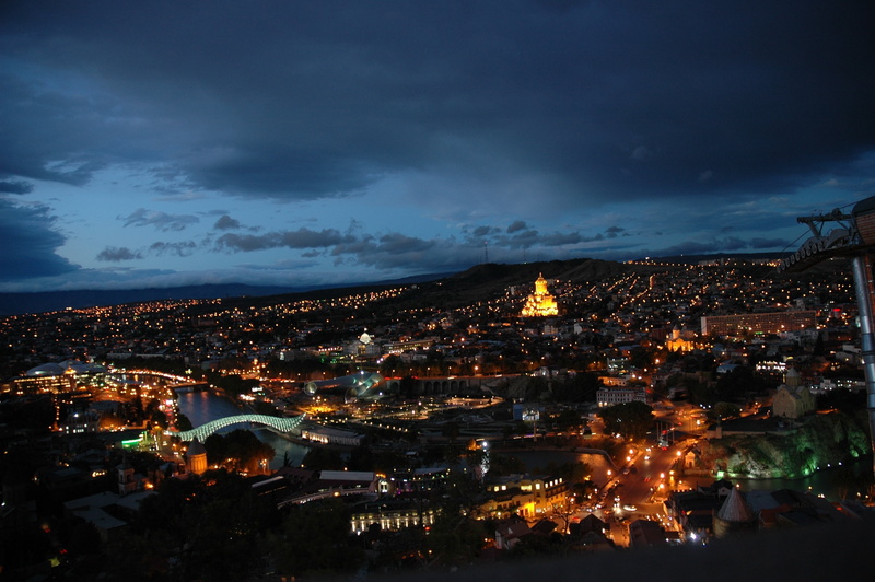 building, country, cities, tbilisi, outdoors, architecture, glowing, nature, high angle view, cloud - sky, built structure, crowd, night, time, dusk, building exterior