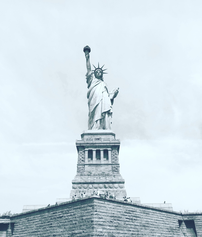 travel destinations, built structure, statue, human representation, liberty, craft, wall, photo, usa, blue, sky, 2K, art and craft, cloud - sky, sculpture