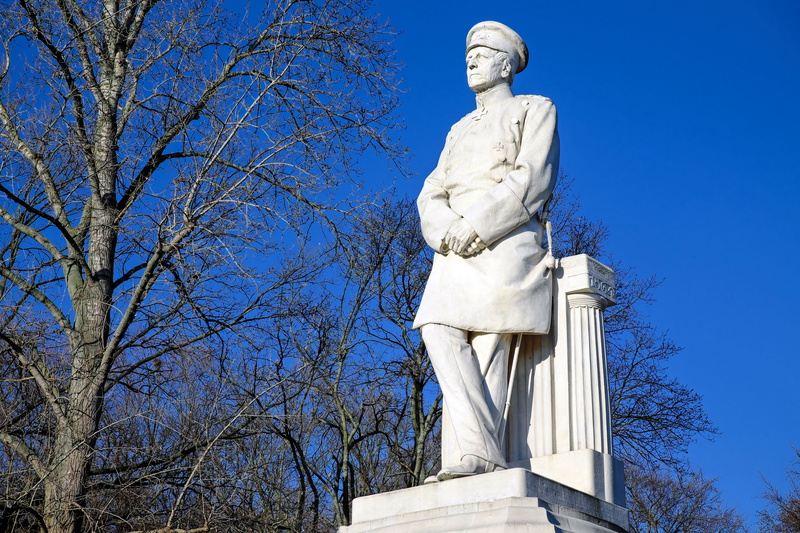 tree, capital berlin, representation, day, travel, low angle view, creativity, no people, statue, outdoors, berlin - tiergarten, beside, sky, still image