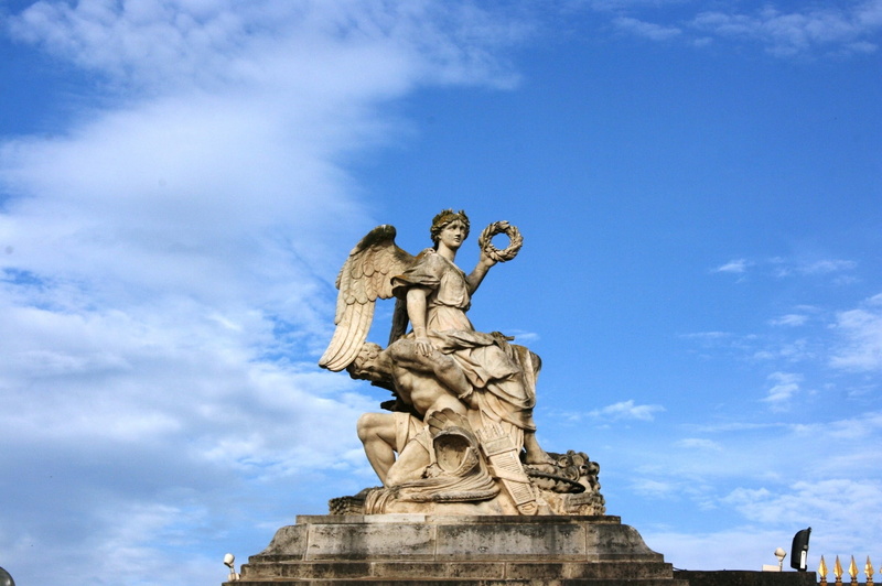 human representation, outdoors, france, no people, nature, architecture, lion - feline, palace, cloud - sky, low angle view, statue, sky, craft, travel destinations