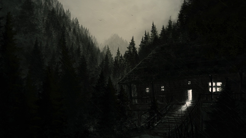 rain, old, digital art, mist, plant, non-Urban Scene, landscape, hills, land, beauty in nature, mountain, mystery, forest, water, outdoors, architecture