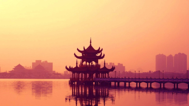 landmark, tower, urban, city, river, reflection, sea, sunset, outdoors, water, spirituality, building exterior, horizon, vacation, sky, ancient, tourism