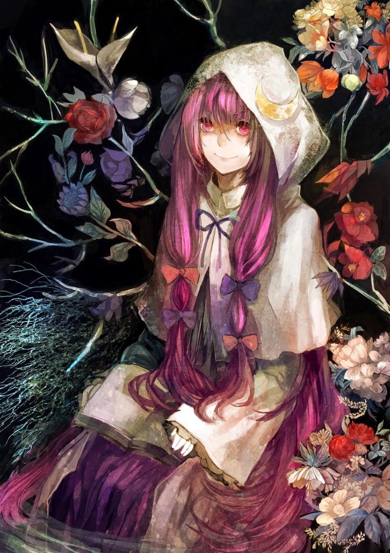choice, flower arrangement, bouquet, hairstyle, flower, creativity, adult, Touhou, females, female likeness, one person, Patchouli Knowledge, nature, digital composite