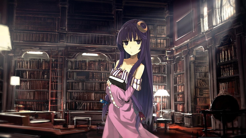 purple hair, touhou, library, 1080P, hair, patchouli knowledge, purple, patchouli, knowledge