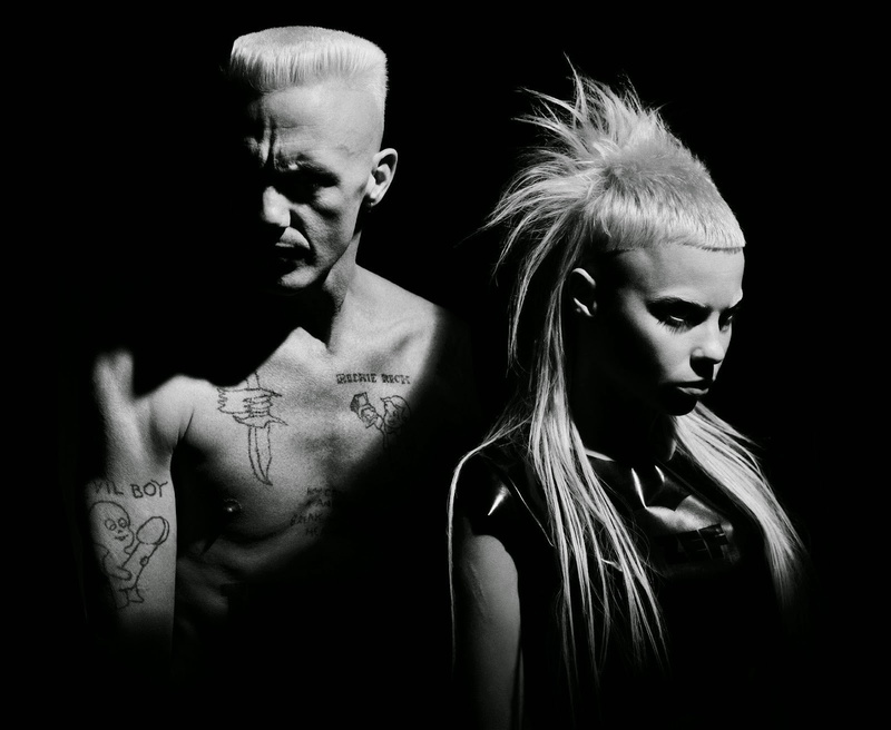 young adult, 720P, females, studio shot, looking at camera, Yolandi Visser, shirtless, adult, Die Antwoord, men, portrait, women, hairstyle, two people