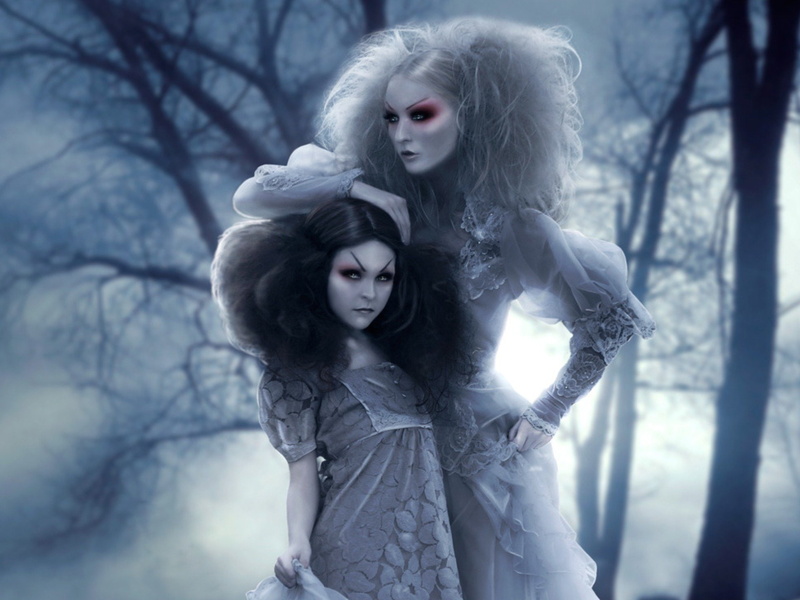 1080P, hairstyle, young women, two people, forest, Dark, Banshee, woodland, adult, people, bare tree, young adult, vampire, standing, women, horror, fantasy