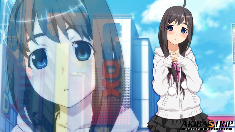 blue eyes, sky, representation, outdoors, sunlight, human representation, anime, video games, art and craft, low angle view, Nana (Akibas Trip), no people