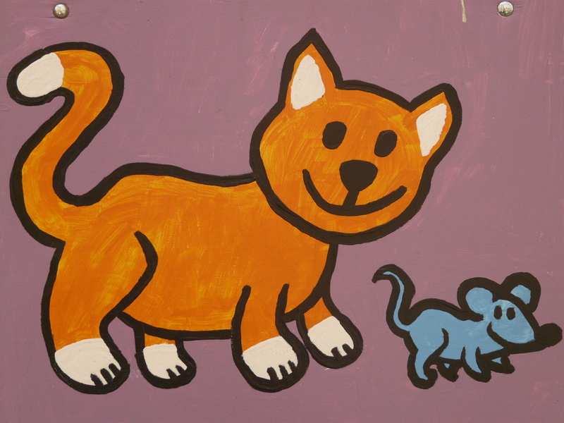 colored background, drawing, indoors, orthographic symbol, 2K, artwork, mouse, animal themes, smiling, decoration, multi colored, animal representation