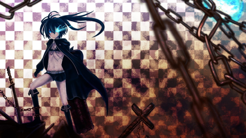 day, shadow, clothing, leisure activity, wall - building feature, Black Rock Shooter, sword, nature, anime, side view, lifestyles, real people, anime girls