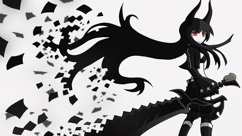 1080P, silhouette, studio shot, anime, day, indoors, Black Rock Shooter, white background, animal themes, Kuroi Mato, black color, abstract, close-up