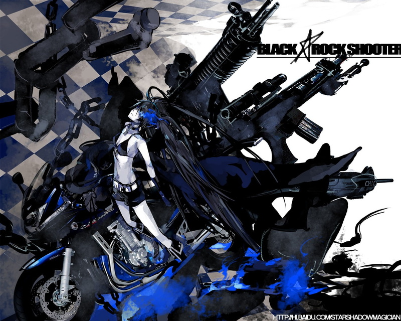 Black Rock Shooter, chains, motorcycle, Kuroi Mato, anime girls, pants, anime, 720P, vehicle