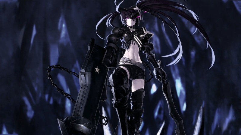 hair, shorts, blac, art, long hair, lowangle, 1080P, Black Rock Shooter, black, insane, kuroi, weapons, people, shot, long, shooter, hd, short, mato, rock