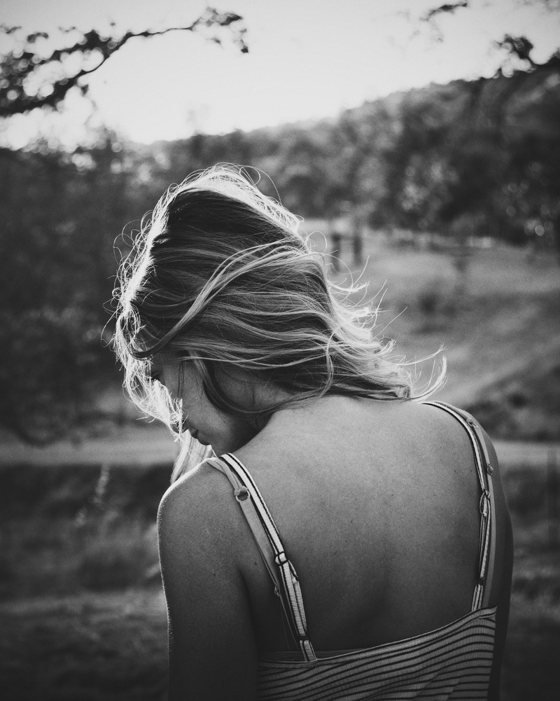 top, stripe, portrait, trees, one person, spaghetti, hairstyle, strap, real people, road, greyscale, model, headshot, day, camisole, sunset, women, photography