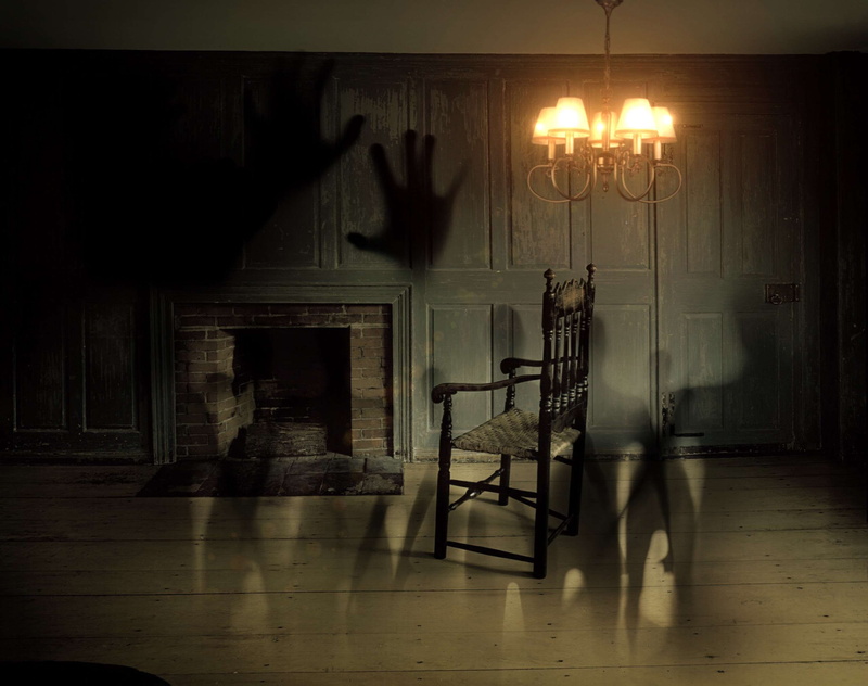 creepy, shadows, fireplace, old, light, chair, home, fear, 2K, door, abstract, ghosts, spirits, horror, scary, souls, lamp, spooky, room, living room