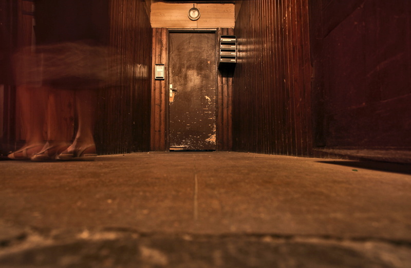 passage, abandoned, 2K, worn, public building, wooden walls, walkway, shadow, domestic room, building, alley, hallucination effect, selective focus, hallucination