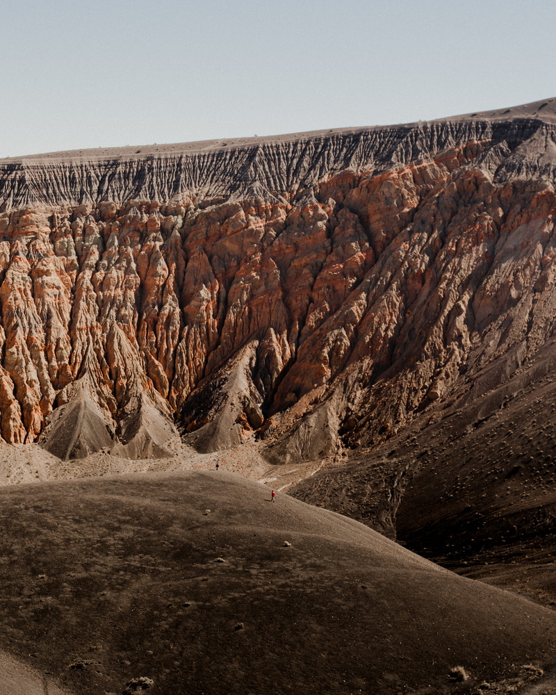 scenics - nature, outside, camp, walking, scrambling, far, solid, sky, eroded, tranquil scene, landscape, desert, tall, rocky, blue, valley, gray, hill