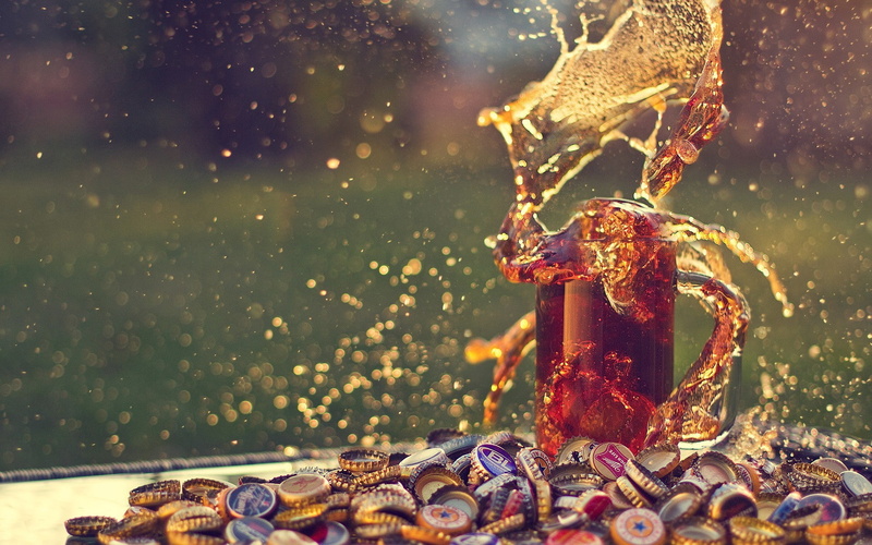 splashes, alcohol, 1080P, beer, drinking glass, bottlecaps