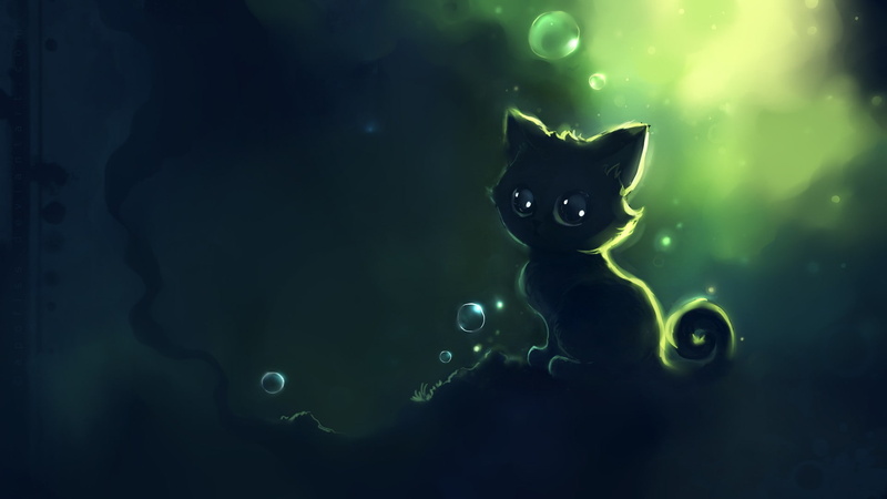 cats, x, artwork, 1080P, Green, animals, apofiss, deviantart, kittens, art, hd
