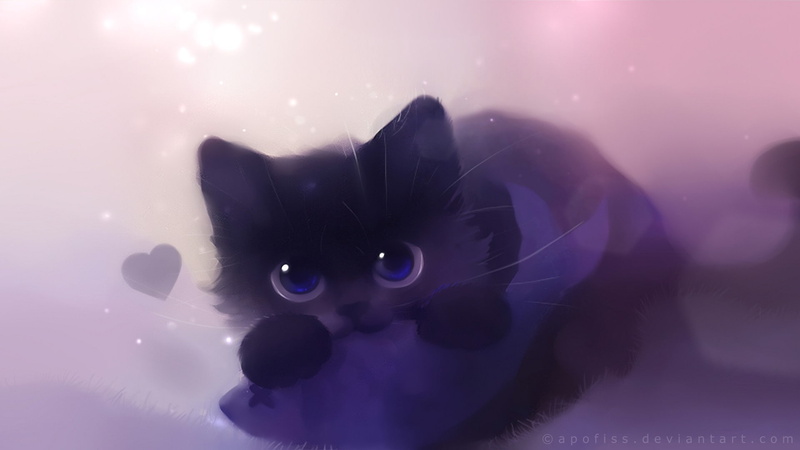 hearts, x, apofiss, cats, artwork, art, hd, animals, Black, 1080P