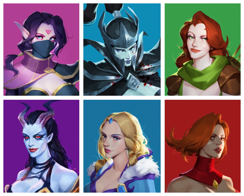 Art, Dota 2, Lina, Crystal Maiden, Windranger, 2K, Phantom Assassin, Zhong Yang, Templar Assassin, Girls, Queen Of Pain