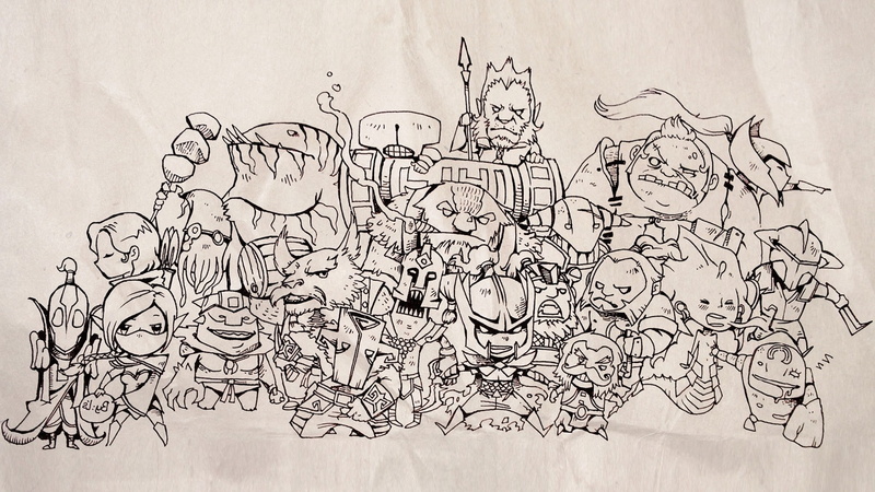 pencil drawing, communication, Tidehunter, Valve, Dota 2, connection, dota, creativity, design, activity, 1080P, Cahos Knight, Valve Corporation, copy space