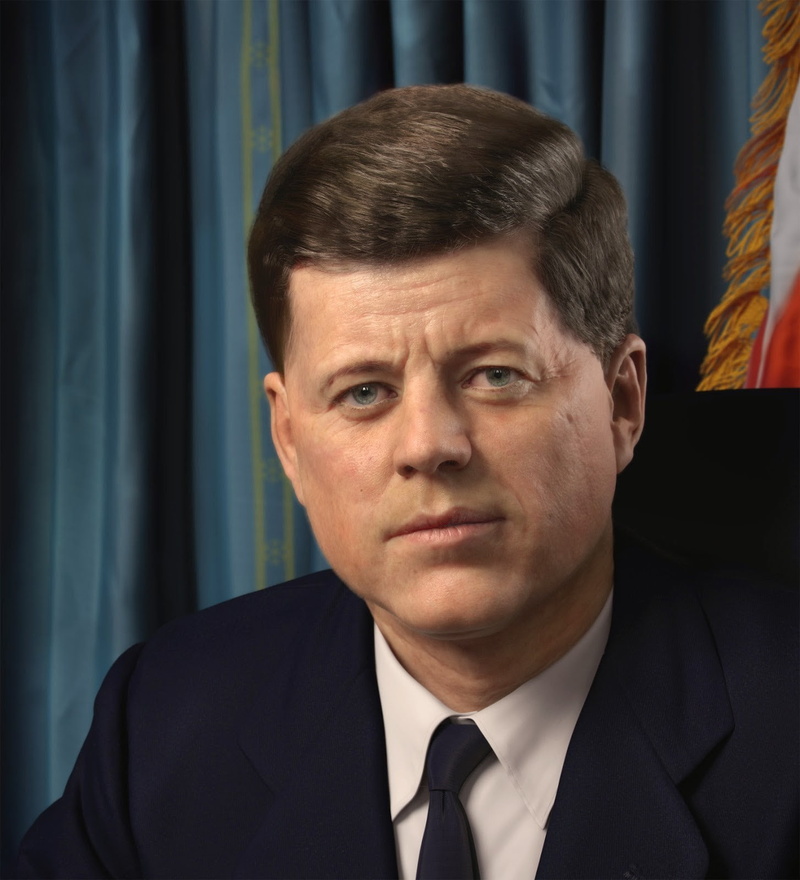face, portrait display, John F. Kennedy, portrait, 720P, digital art, CGI, men, render, flag, tie, presidents, realistic, suits