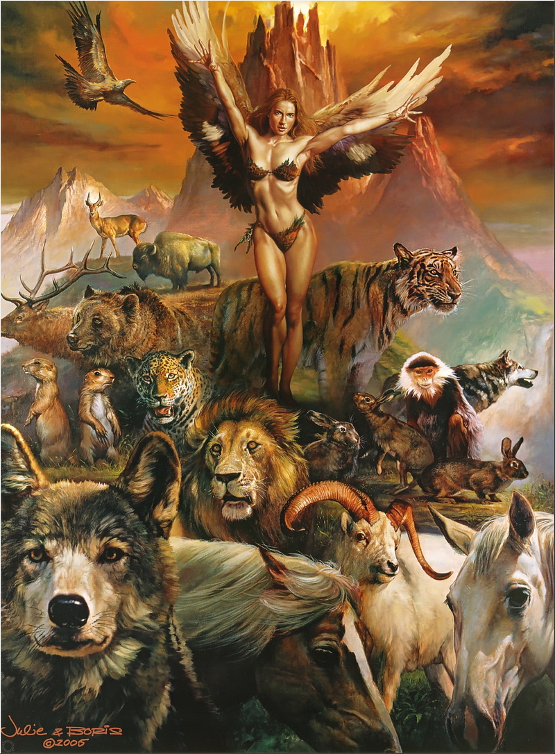 animals, tigers, art, boris, vallejo, 1080P, x, hd, horses, horns, cats, wings, lions, artwork