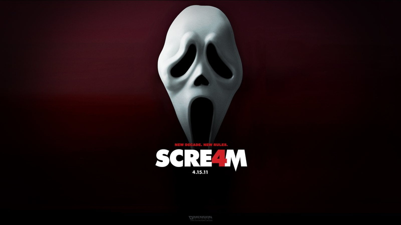 mystery, indoors, no people, halloween, copy space, poster, studio shot, 720P, black background, Movie, close-up, red, text, Scream 4, arts culture and entertainment