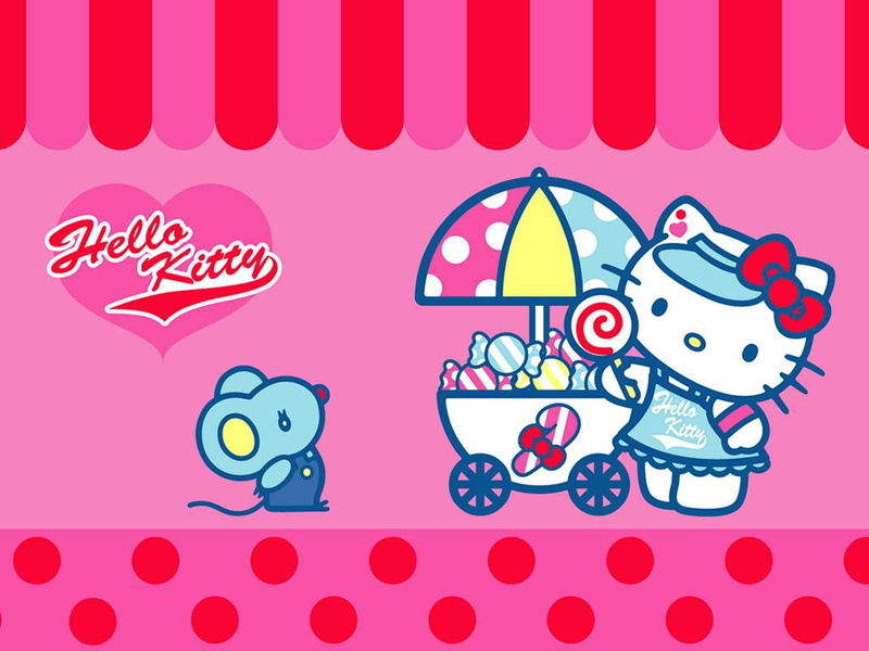 hello, Dress, anime, candy, 480P, cute, bow, cart, hd, Hello Kitty, kitty, art
