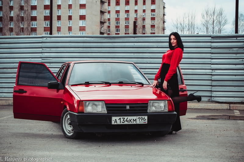 portrait, full length, retro Styled, young Adult, land Vehicle, females, sedan, women, travel, 2K, lifestyles, Lada, city Life, stockings, street, elegance
