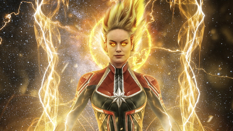 portrait, motion, Larson, women, standing, 2K, warning sign, Captain, mid adult, looking at camera, fire - natural phenomenon, one person, black background