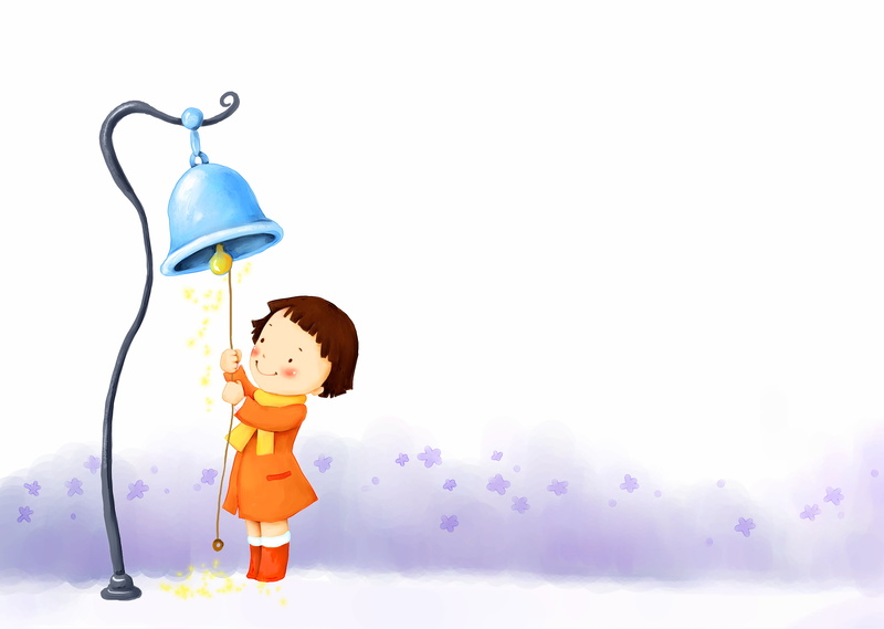 rope, Cute Child, girl, holding, bell, illustration, Winter Girl, Korean child, Ringing bell, Playing, HD, 2K