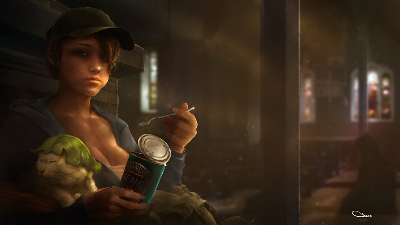front view, looking, reflection, girl, Bean Break, portrait, glass - material, one person, illustration, eating, transparent, lifestyles, sitting, real people