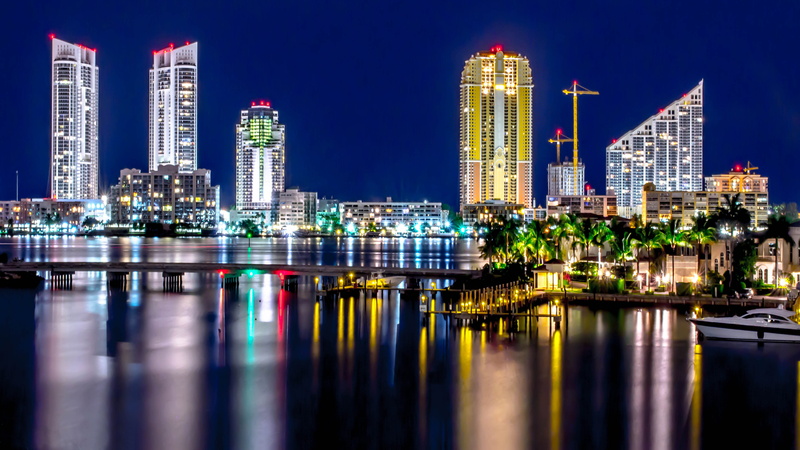 office building exterior, outdoors, located, cityscape, landscape, beach, tall - high, night, skyscraper, luxury, dade, illuminated, architecture, financial district