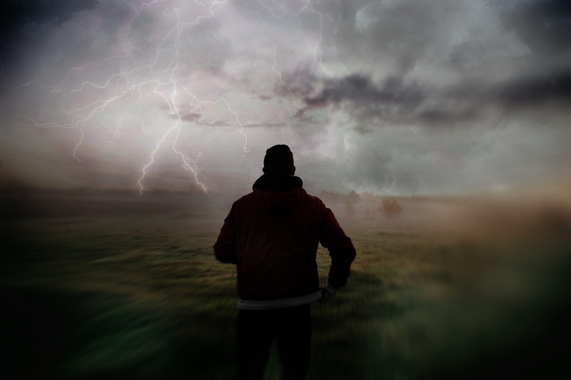 night sky, flash, clouds, power in nature, nature, one person, cloud - sky, storm, power, beauty in nature, standing, night, world, alone, violent, sky