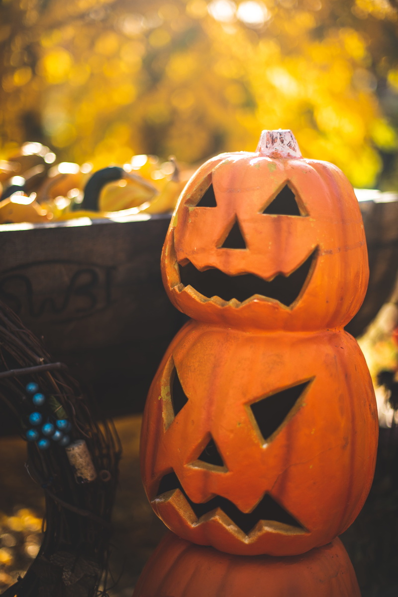 focus on foreground, forest, gold, autumn, art and craft, wooden, lights, anthropomorphic, craft, halloween pumpkin, 5K, food and drink, o, haunted, anthropomorphic face