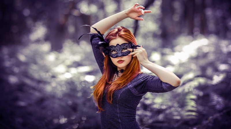 women, beautiful, woman, female, picture, redhead, masked, skyphoenixx1, masked redhead, girls, people, 1080P