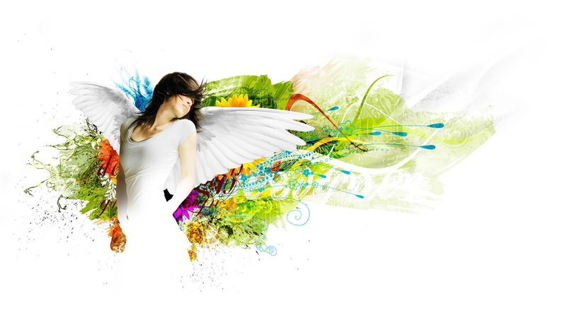 photoshop, 3d and abstra, colors, wings, abstract, angel, art, colorfull, girl, nature, fantasy, heaven, 1080P