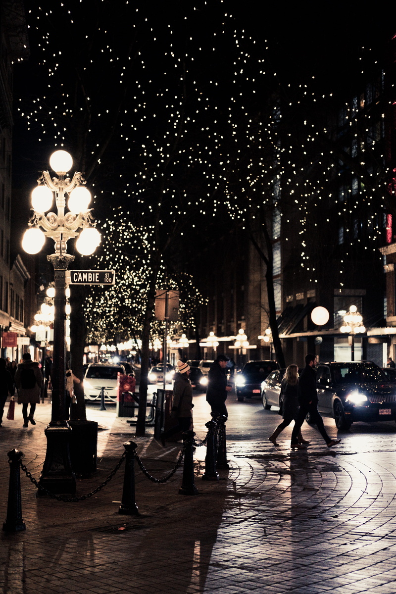 real people, incidental people, architecture, building exterior, canada, night, outdoors, rain, walking, city street, sky, illuminated, lighting equipment