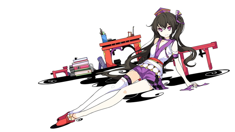 ribbon, thigh-highs, white background, Touhou, arts culture and entertainment, vitality, holding, Japanese clothes, video games, simple background, music