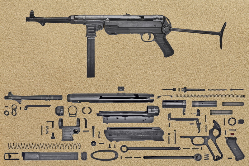 the gun, spare parts, background, 9 mm, MP-40, details, German, 2K