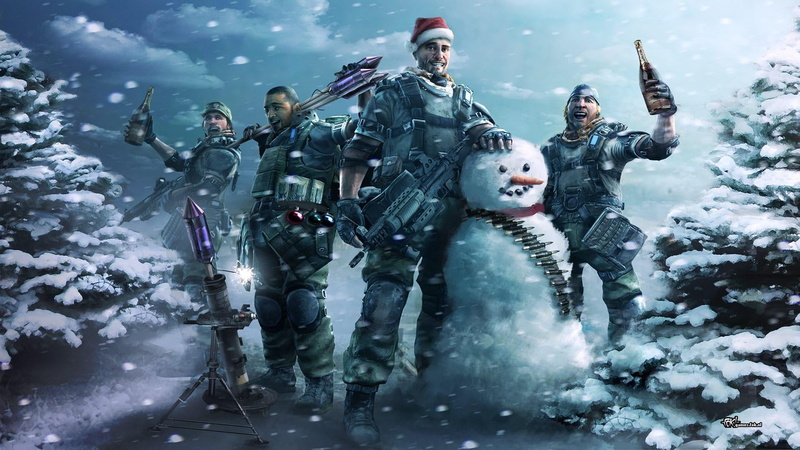 snow, nature, adult, power, warm clothing, 1080P, army gear, four, snowman, people, real people, front view, Killzone, gun, conflict, men, war, outdoors