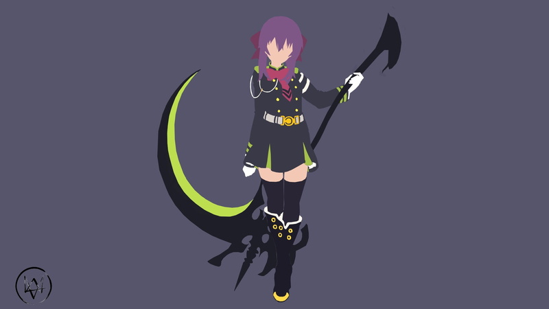 minimalism, Hiiragi Shinoa, thigh-highs, Owari No Seraph, anime girls, 720P, scythe