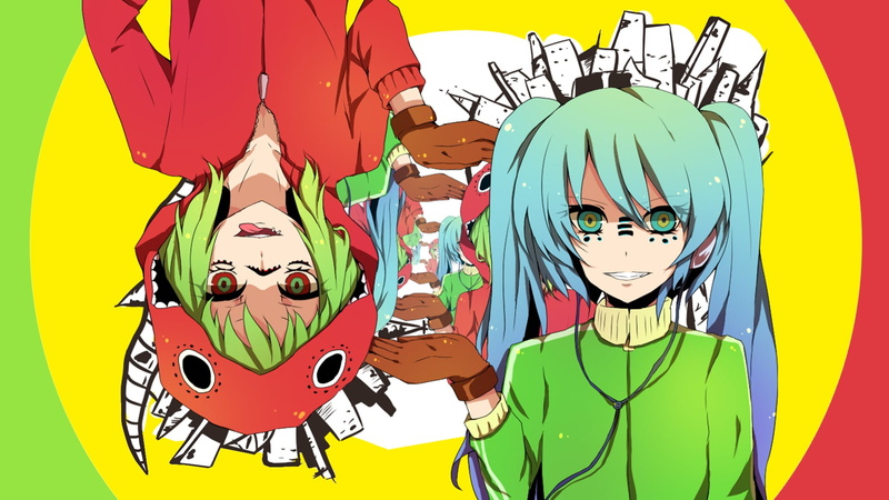 Hatsune Miku, leisure activity, costume, close-up, male likeness, people, outdoors, Megpoid Gumi, human representation, colorful, 1080P, celebration, cartoon