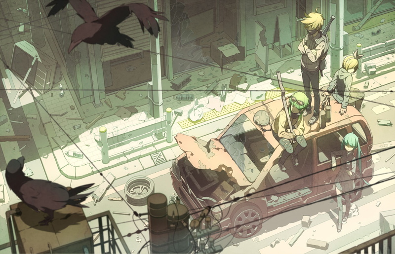 shadow, city, Kagamine Len, architecture, people, Megpoid Gumi, Vocaloid, 1080P, Kagamine Rin, Hatsune Miku, sunlight, nature, building exterior, glass