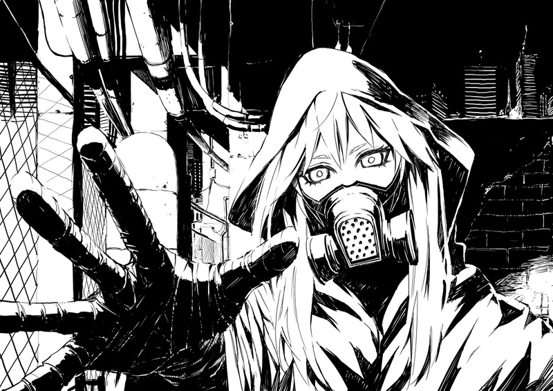real people, artwork, Megpoid Gumi, anime, festival, men, portrait, monochrome, fence, cartoon, one person, built structure, arts culture and entertainment