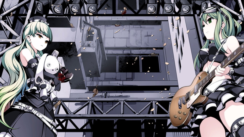 guitar, gray, black, day, built structure, representation, art and craft, wooden, manga, Mayu (Vocaloid), close-up, metal, no people, outdoors, human representation